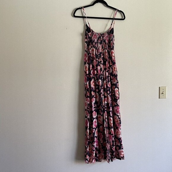 Band Of Gypsies Women XS Blue Pink Floral Spaghetti Straps Tie Front Maxi Dress - Picture 8 of 10